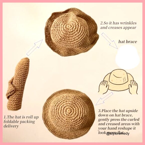 Handmade Paper Straw Sun Hat Foldable Wide Brim Beach Travel main image 6